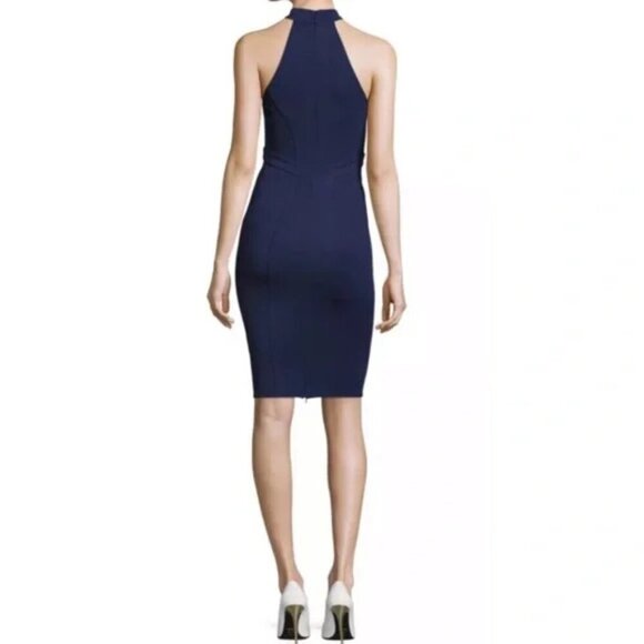 ZAC POSEN ALIX NAVY BLUE HALTER SHEATH DRESS - Picture 2 of 9